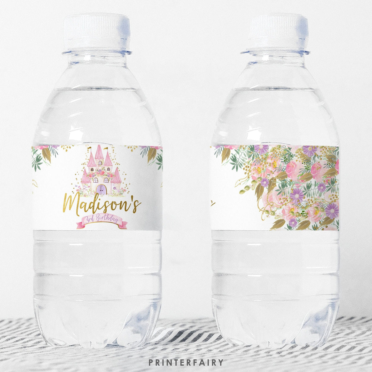 Princess Birthday Water Bottle Labels, Castle Party Decor (Editable, Instant Download)