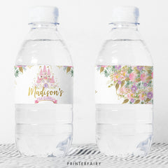 Princess Birthday Water Bottle Labels, Castle Party Decor (Editable, Instant Download)