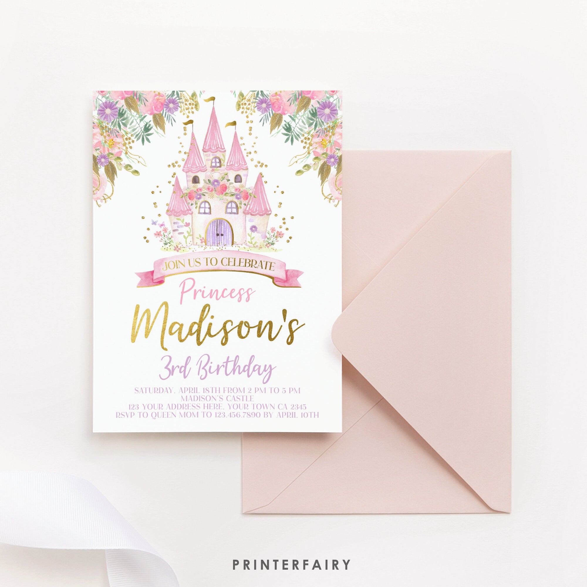 Editable Princess Castle Birthday Invitation (Digital Download)