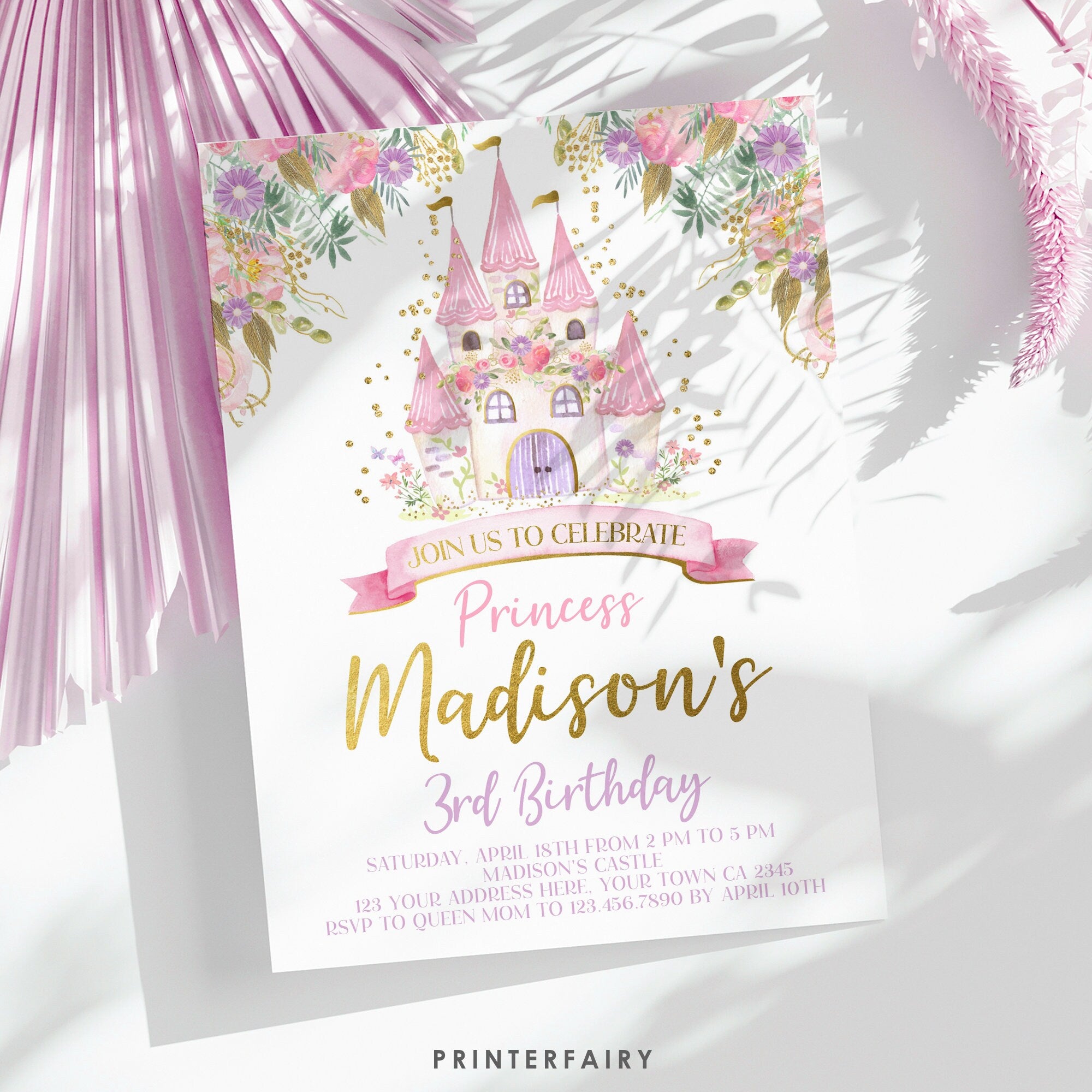 Editable Princess Castle Birthday Invitation (Digital Download)