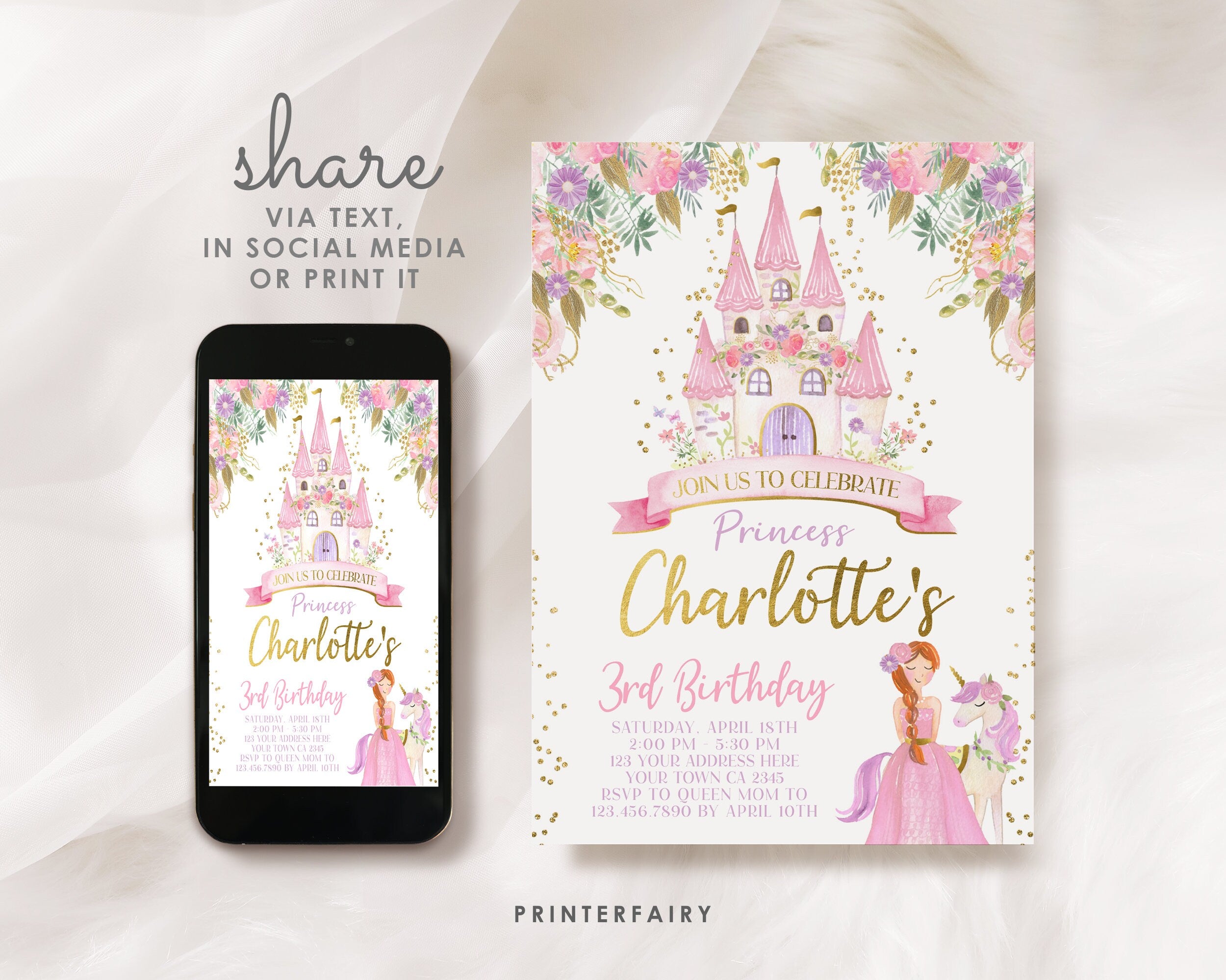 Editable Princess Castle Birthday Invitation, Any Age (Digital Download)