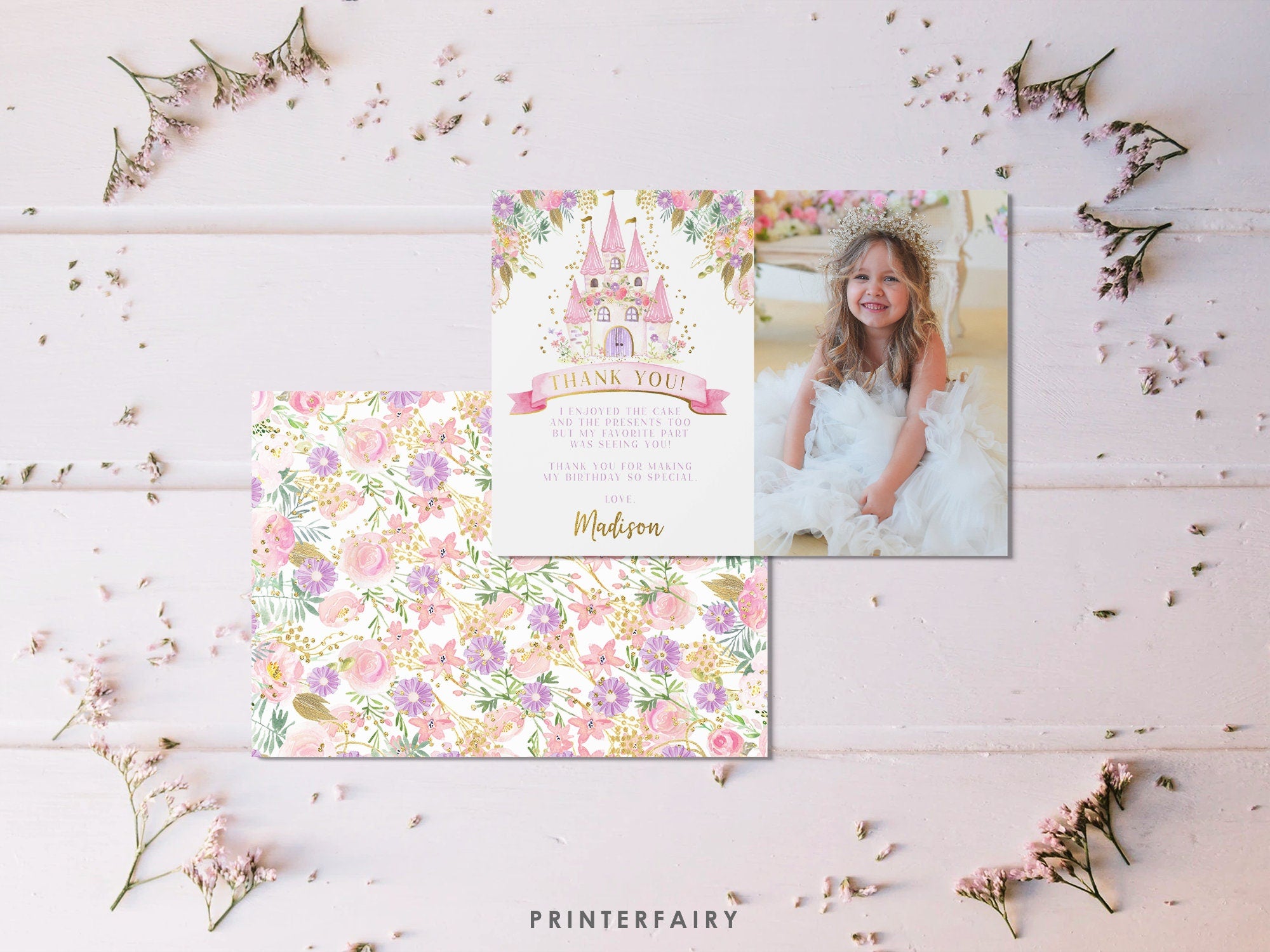 Princess Photo Thank You Card, Royal Birthday, Editable (Digital Download)