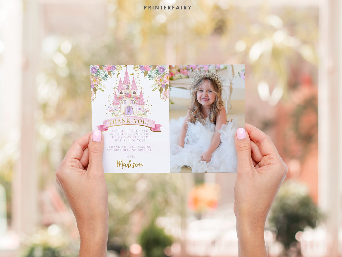 Princess Photo Thank You Card, Royal Birthday, Editable (Digital Download)