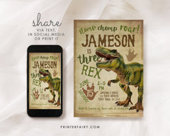 Three Rex Dinosaur Birthday Invitation, EDITABLE (Digital Download)