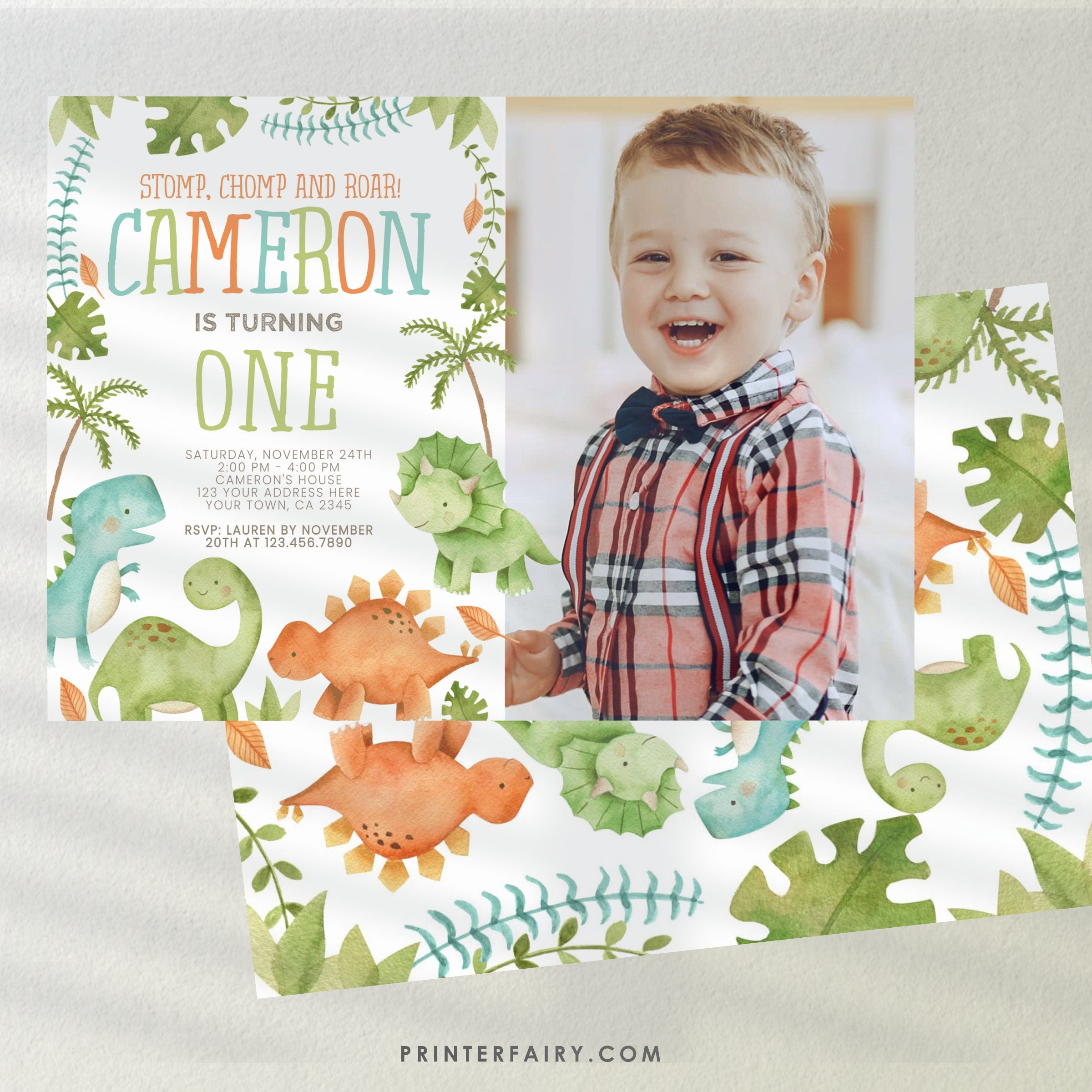 Editable Dinosaur Birthday Invitation with Photo (Digital Download)