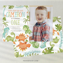 Editable Dinosaur Birthday Invitation with Photo (Digital Download)