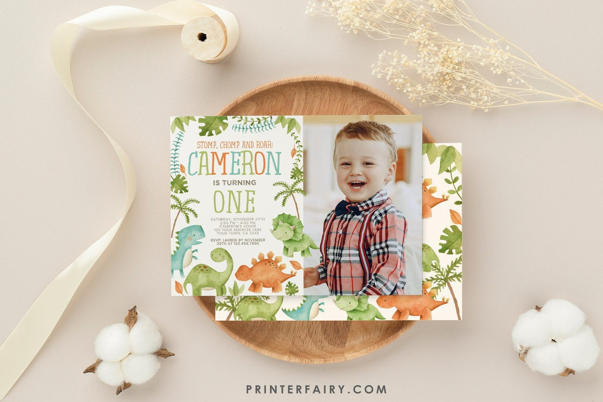 Editable Dinosaur Birthday Invitation with Photo (Digital Download)