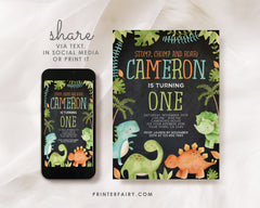 Editable Dinosaur Birthday Invitation, Jungle Theme (Digital Download)