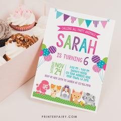 Puppies and Kitties Birthday Invitation EDITABLE Template, Pet Adoption Pawty (INSTANT DOWNLOAD)