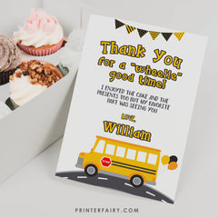 Wheels on the Bus Thank You Card, School Bus Note (Digital Download)