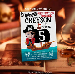 Editable Pirate Photo Birthday Invitation (Digital Download)
