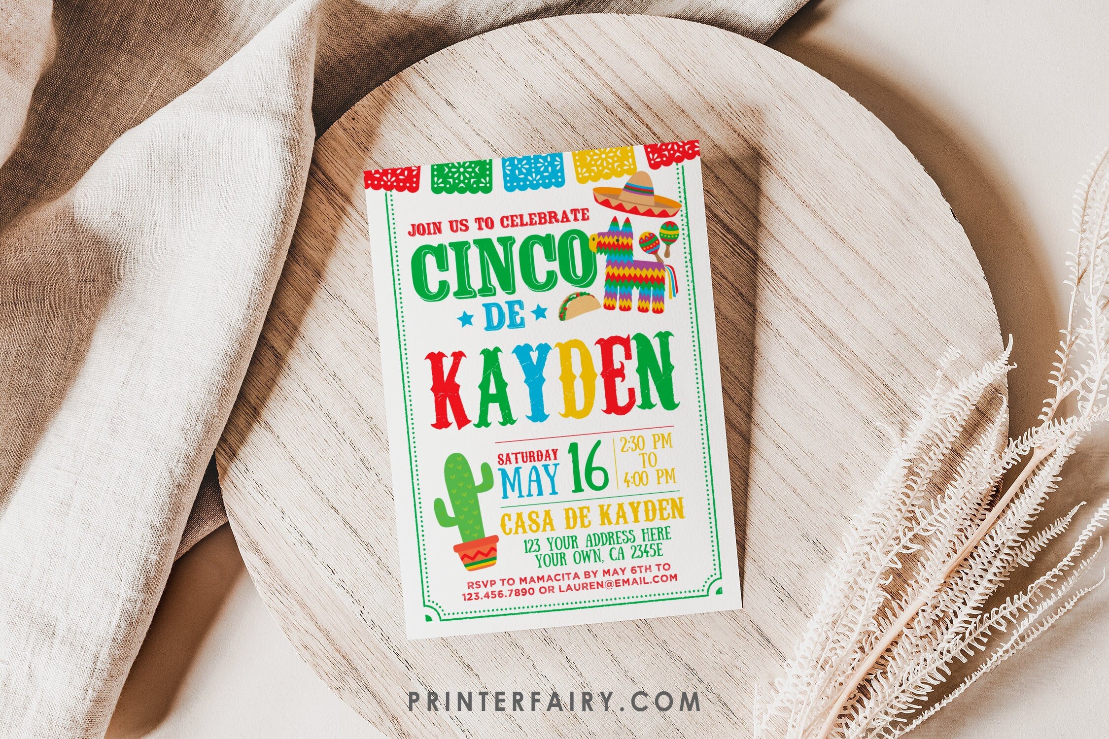 Fiesta Birthday Invitation Editable Template, Cinco de Mayo Birthday Party INSTANT DOWNLOAD