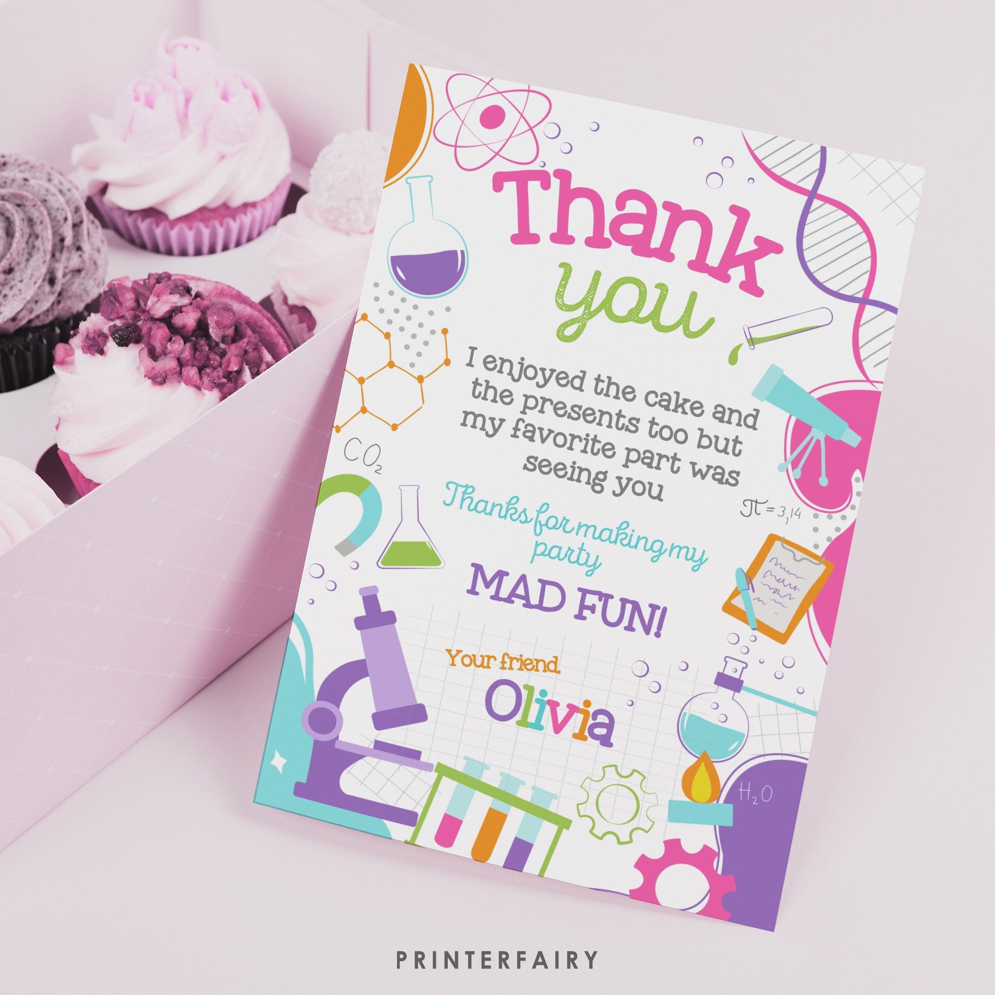Editable Science Birthday Thank You Card (Digital Download)