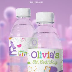 Editable Science Birthday Party Water Bottle Label (Digital)