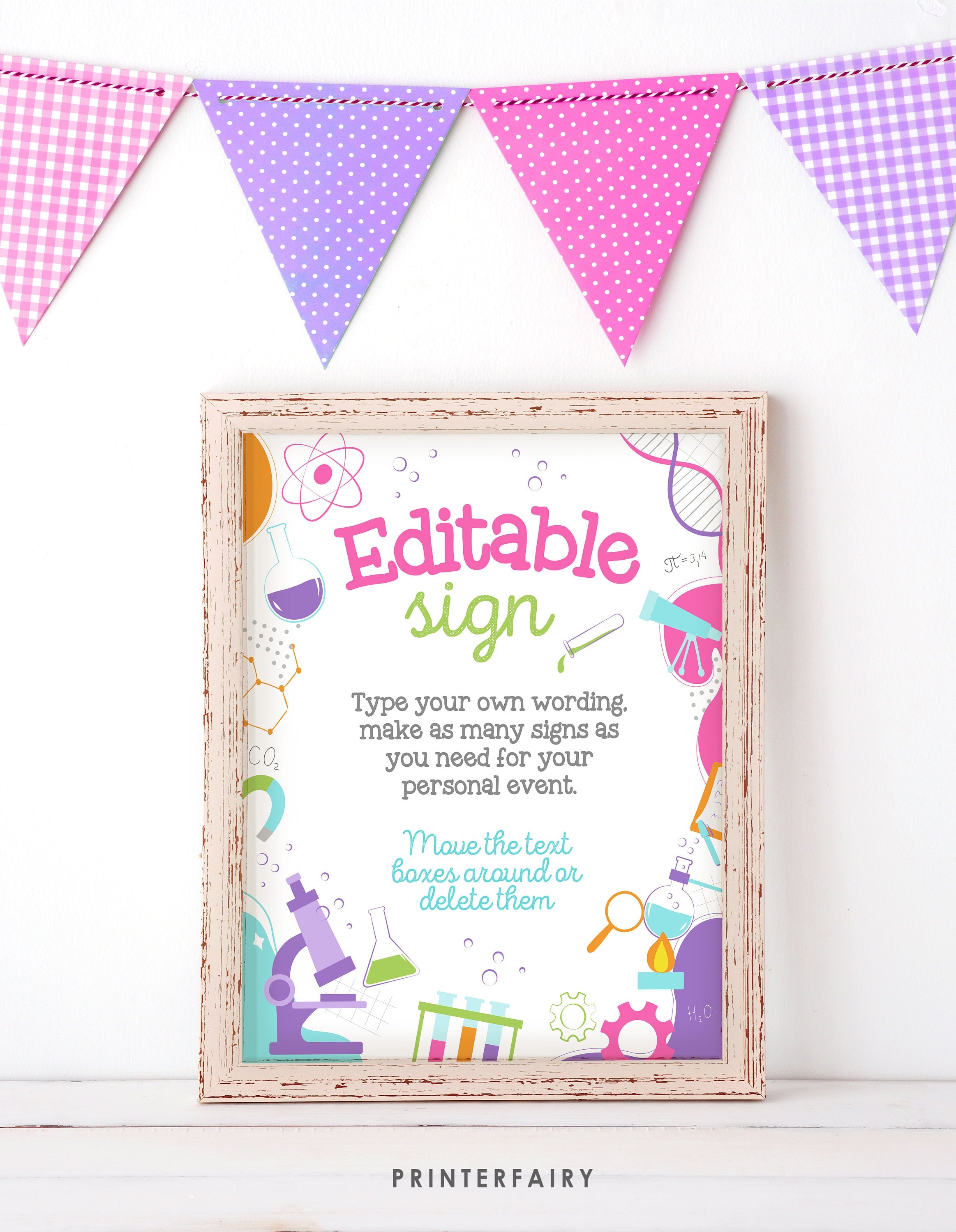 Science Party Sign, Editable Lab Printable Poster, Instant Download