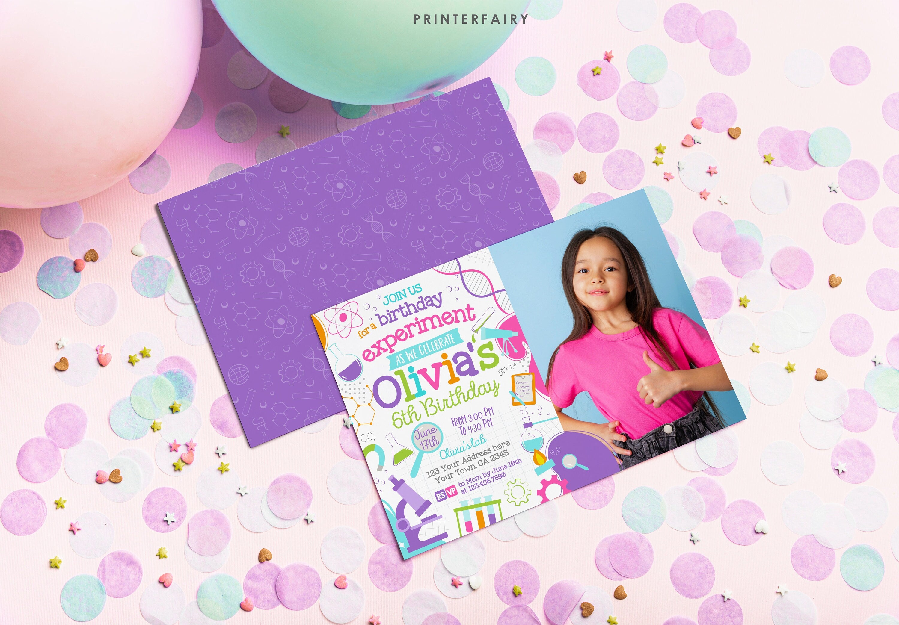 Science Birthday Photo Invitation, Editable Party Decor (Digital Item)
