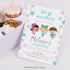 Ice Skating Birthday Invitation, Winter Wonderland, Editable (Digital Download)