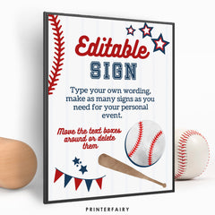Baseball Birthday Sign, Editable Party Poster (Digital)