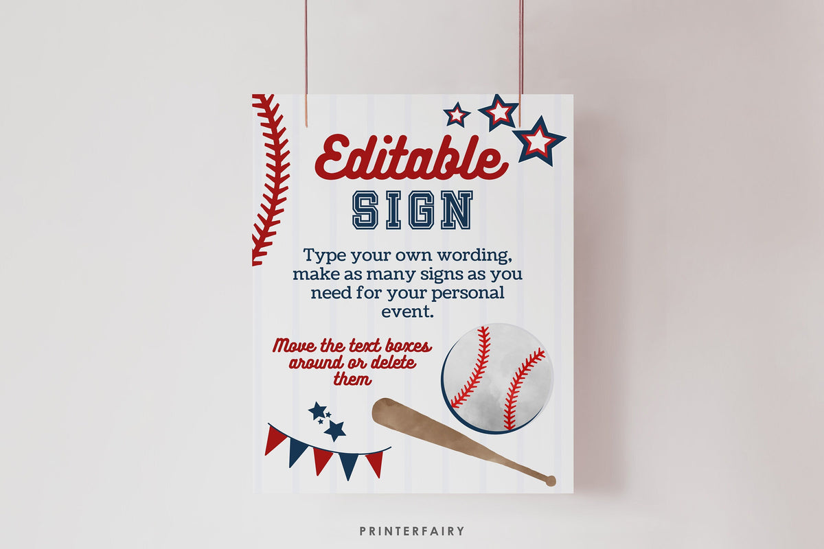 Baseball Birthday Sign, Editable Party Poster (Digital)