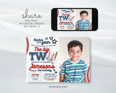 Baseball Second Birthday Invitation with Photo (Editable)