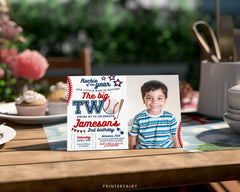 Baseball Second Birthday Invitation with Photo (Editable)