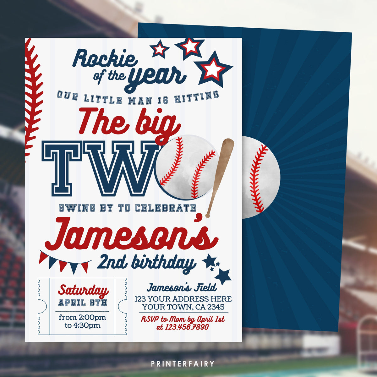 Baseball 2nd Birthday Invitation, Editable Sports Party Invite (Digital Download)