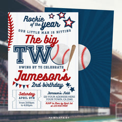 Baseball 2nd Birthday Invitation, Editable Sports Party Invite (Digital Download)