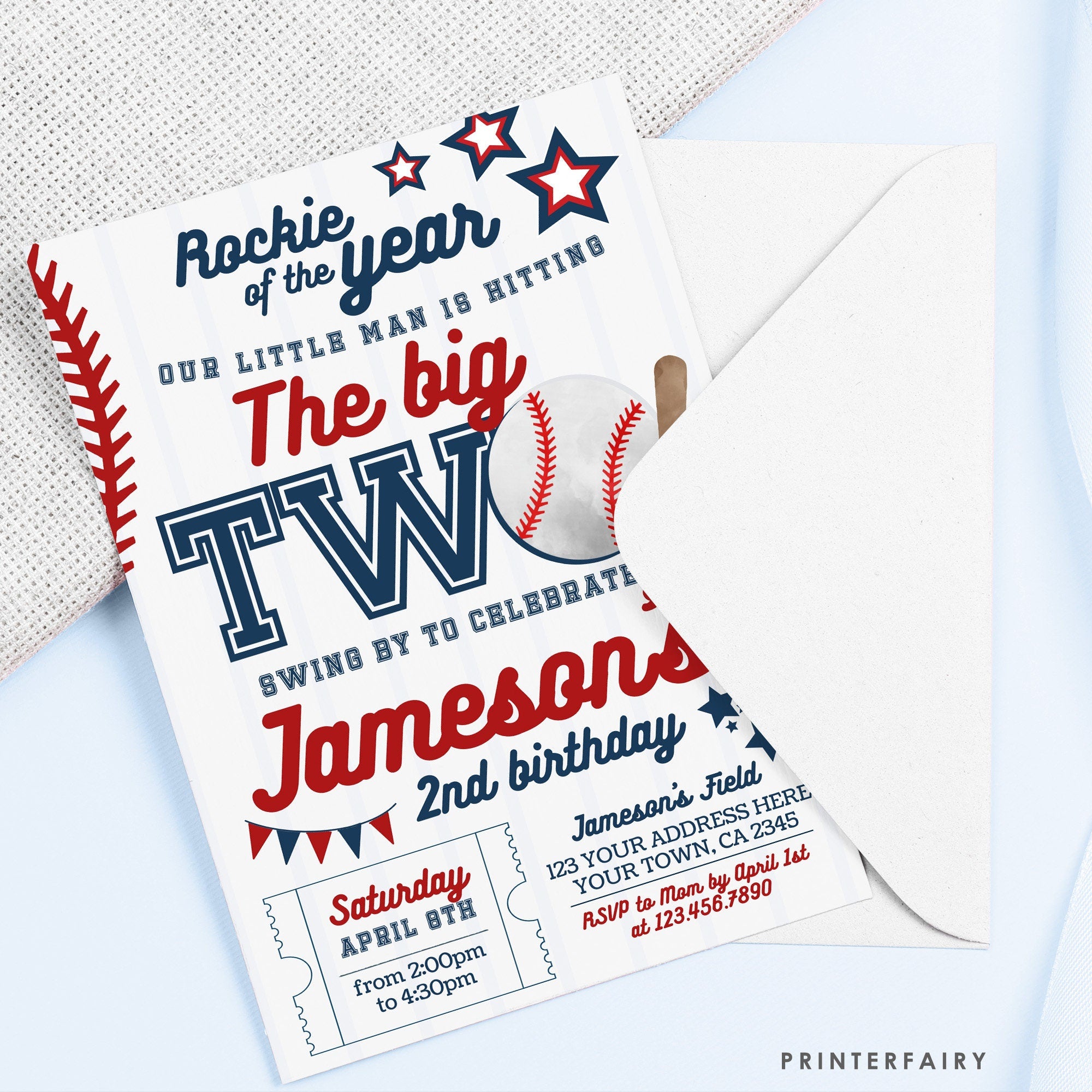 Baseball 2nd Birthday Invitation, Editable Sports Party Invite (Digital Download)