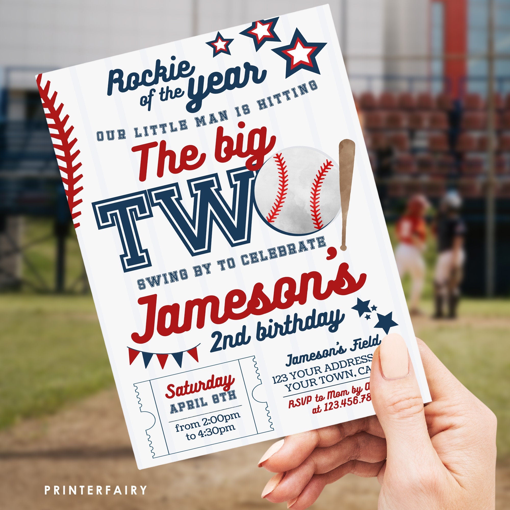 Baseball 2nd Birthday Invitation, Editable Sports Party Invite (Digital Download)