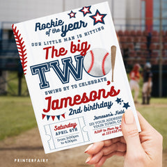 Baseball 2nd Birthday Invitation, Editable Sports Party Invite (Digital Download)