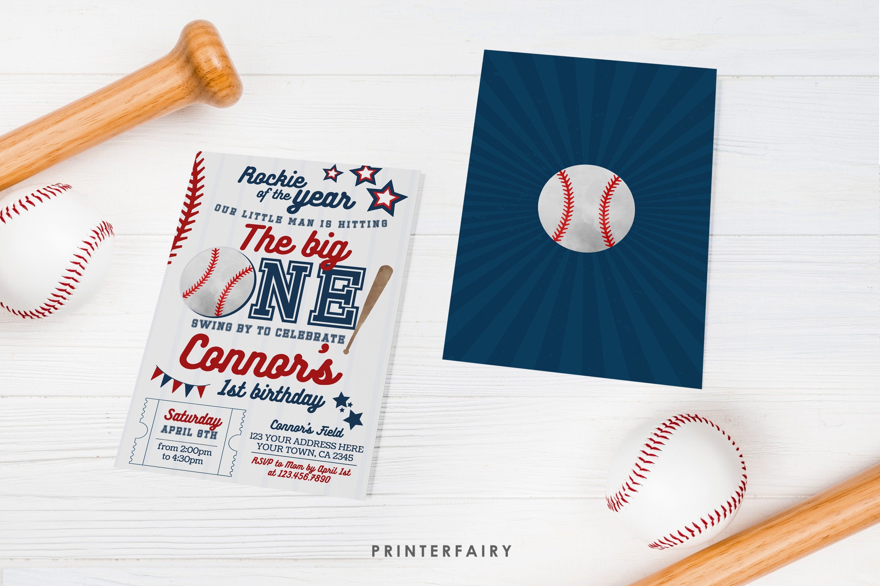 Baseball First Birthday Invitation, EDITABLE (Digital Item)