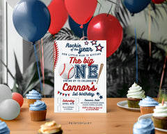 Baseball First Birthday Invitation, EDITABLE (Digital Item)