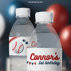 Baseball Birthday Water Bottle Label, Editable Party Printable (Digital Item)