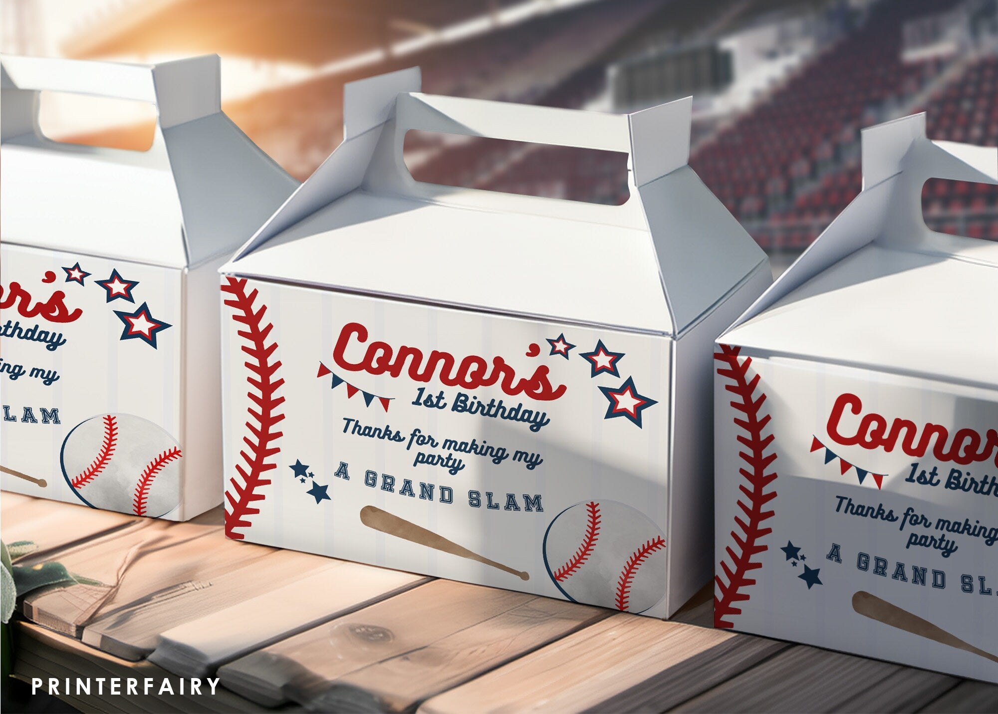Baseball Party Favor Box, EDITABLE Label (Instant Download)