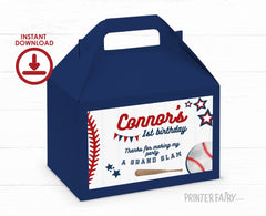Baseball Party Favor Box, EDITABLE Label (Instant Download)