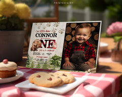 Baby Bear Lumberjack 1st Birthday Invitation with Photo (Digital Download)