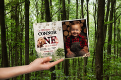 Baby Bear Lumberjack 1st Birthday Invitation with Photo (Digital Download)