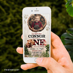 Lumberjack Bear 1st Birthday Evite with Photo (Digital Invitation)