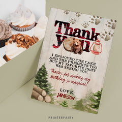 Lumberjack Bear Thank You Card, Winter Birthday (Digital Download)
