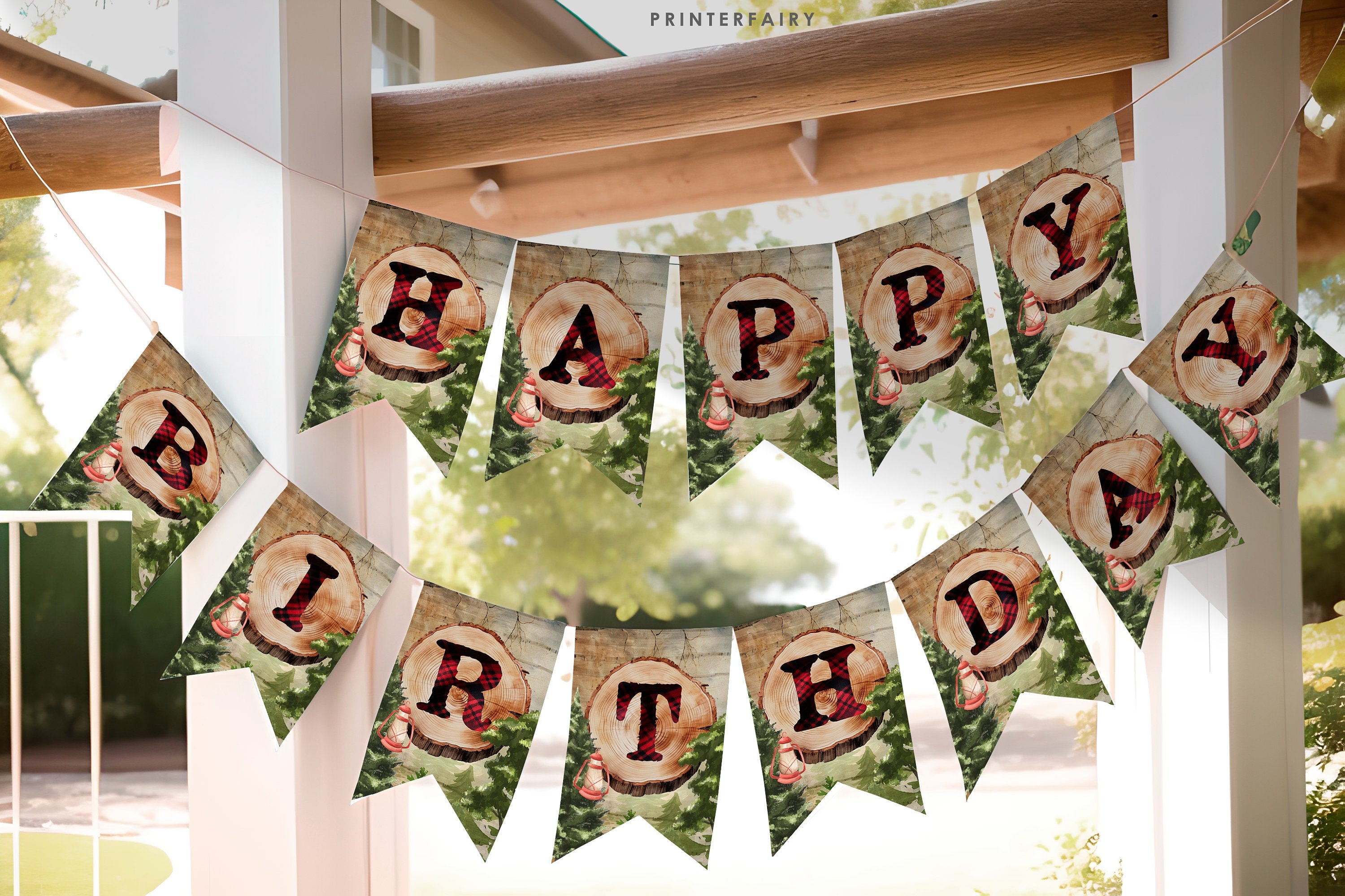 Bear Lumberjack Party Banner, Editable Baby Bear Birthday Garland, Winter Woodland Decoration, Printable Bunting