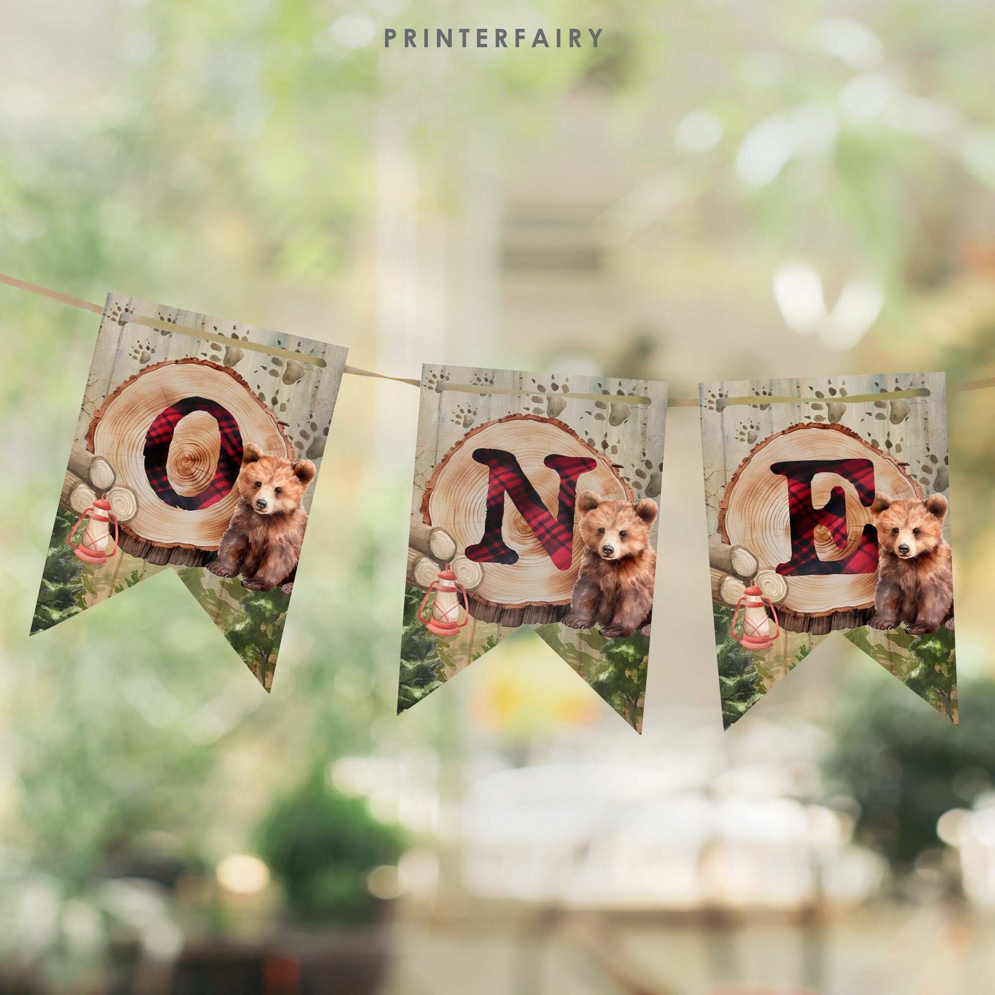 Lumberjack Bear 1st Birthday Banner, Woodland Garland (Printable)