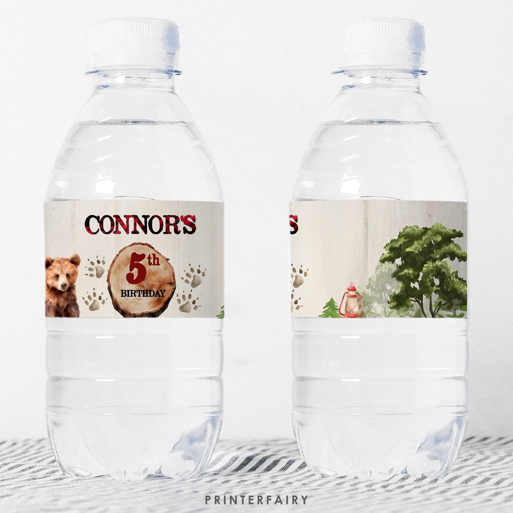 Lumberjack Bear Birthday Water Bottle Label, Winter Woodland (Printable Stickers)