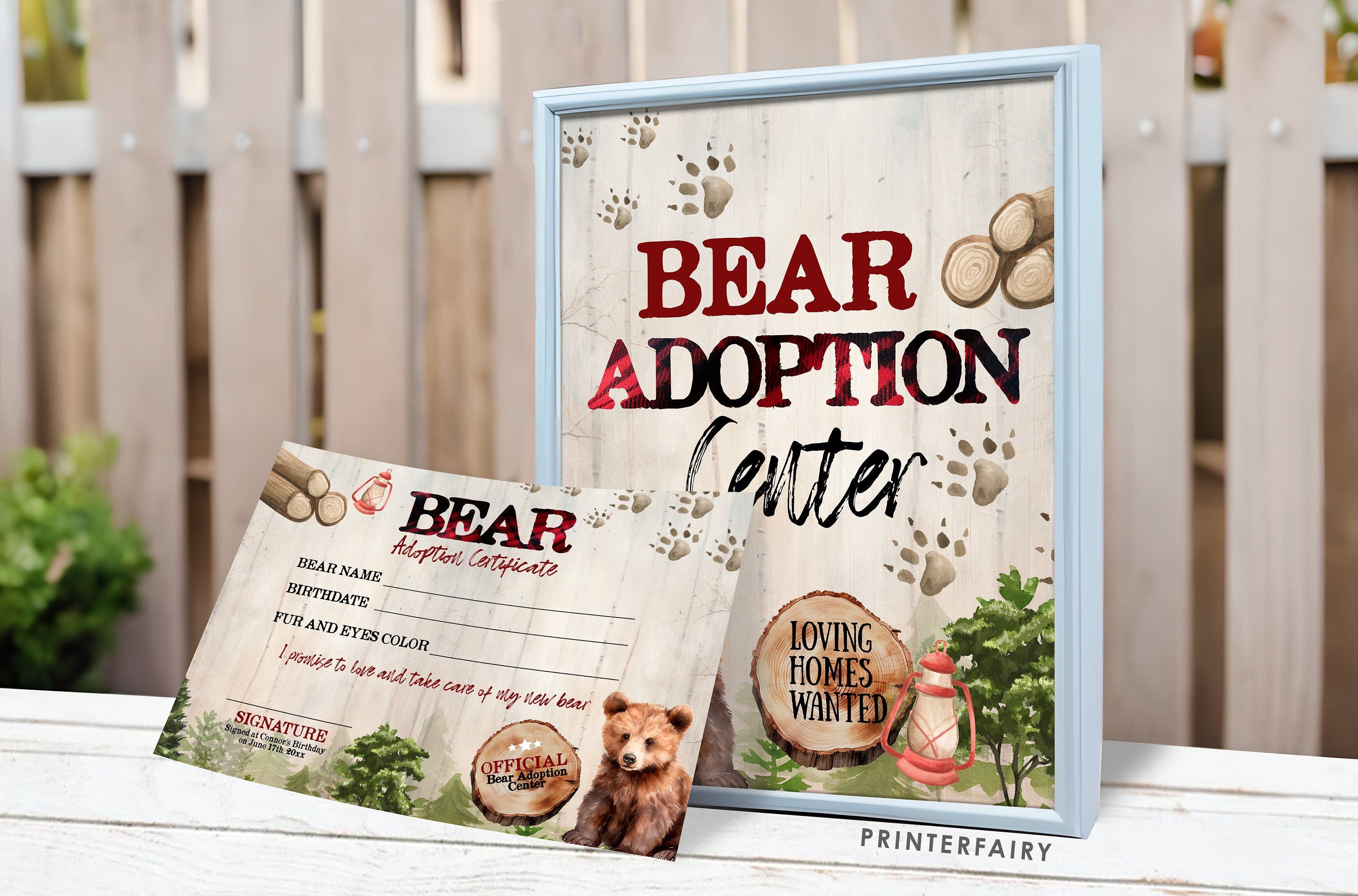 Editable Lumberjack Bear Adoption Certificate, Sign (Digital Download)