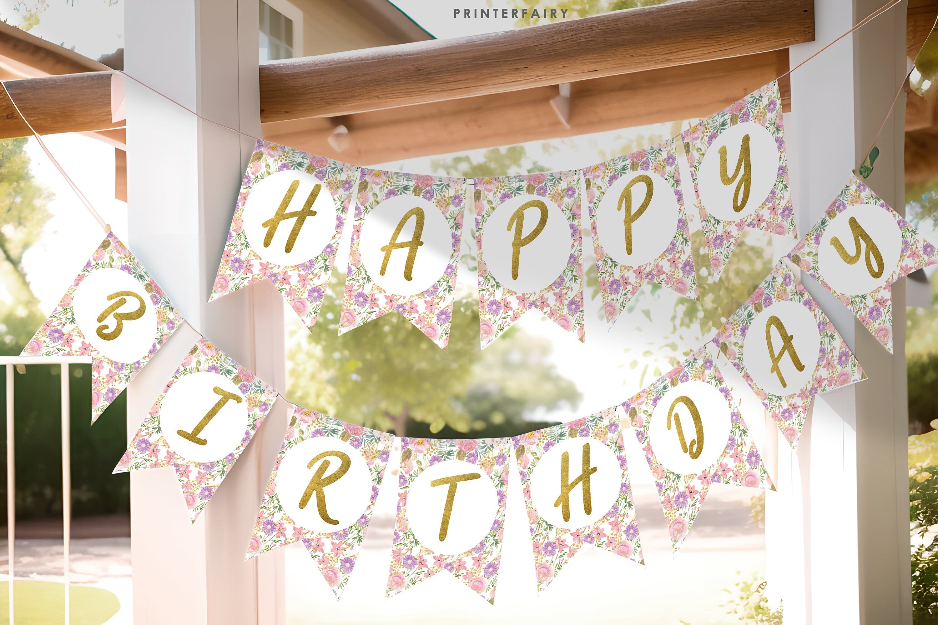 Princess Birthday Banner, Floral Castle Decor (Editable, Instant Download)