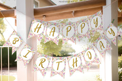 Princess Birthday Banner, Floral Castle Decor (Editable, Instant Download)