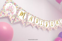Princess Birthday Banner, Floral Castle Decor (Editable, Instant Download)