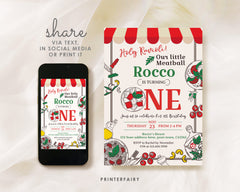 Pizza 1st Birthday Invitation, Italian Theme (Editable)