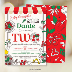 Pizza 2nd Birthday Invitation, Little Meatball, Editable Invite (Digital)