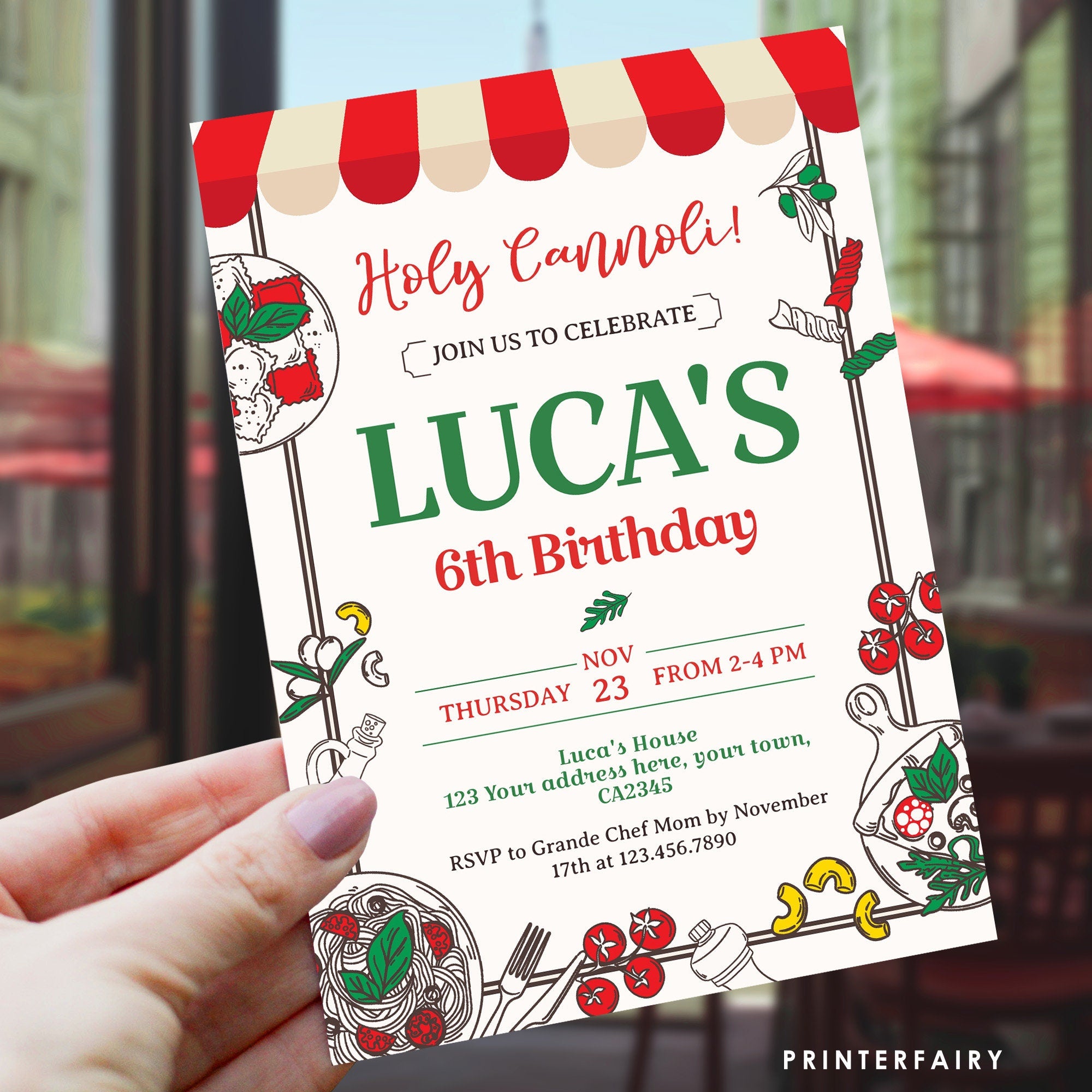 Italian Birthday Invitation, Pizza Party, Editable Printable