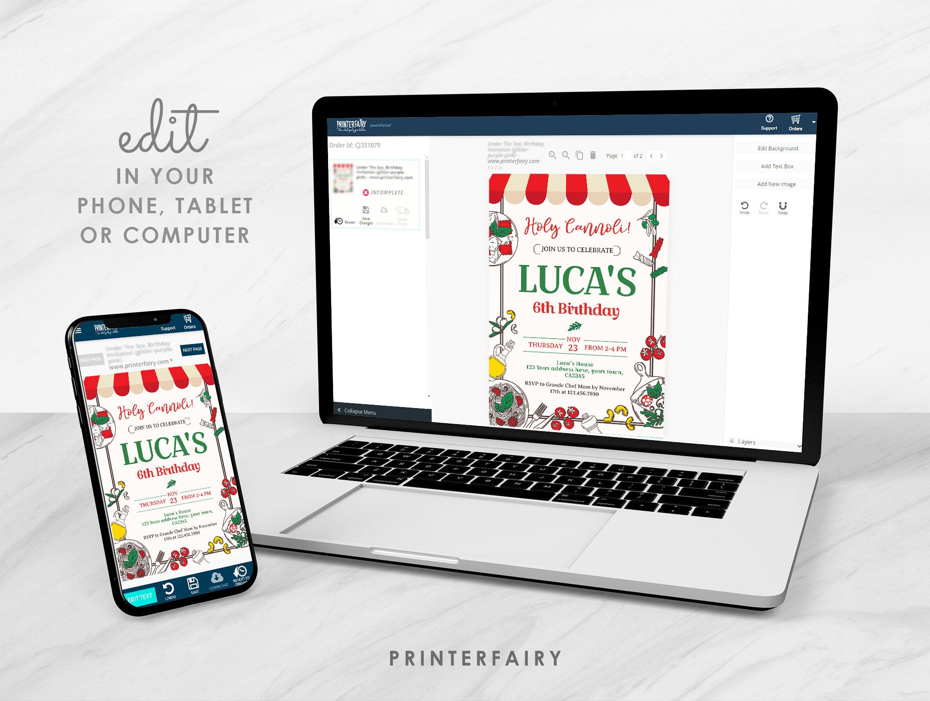 Italian Birthday Invitation, Pizza Party, Editable Printable